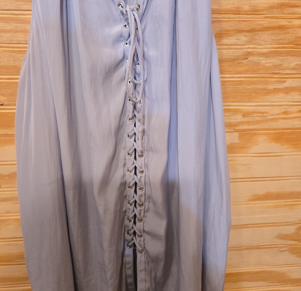 (60)Ramy Brook Lavender Lace-Up V-Neck Blouse - Picture 3 of 6